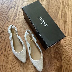 NIB J. CREW BOW-BACK FLATS SLING BACK SANDALS SHOES SIZE 6 SHIMMER TAN FABRIC